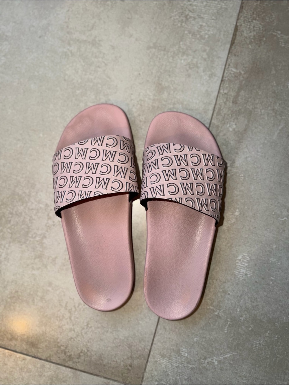 MCM Pink Logo Slide Sandals